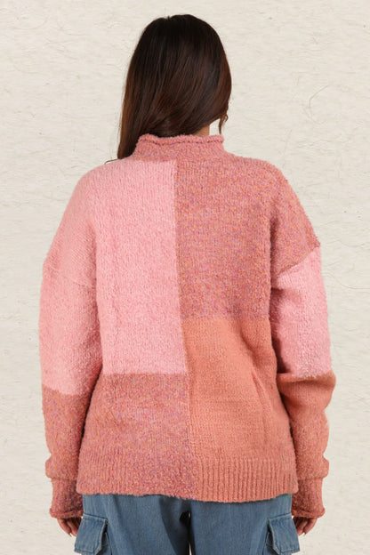 pink color block sweater