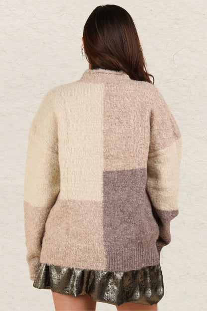 cream color block sweater