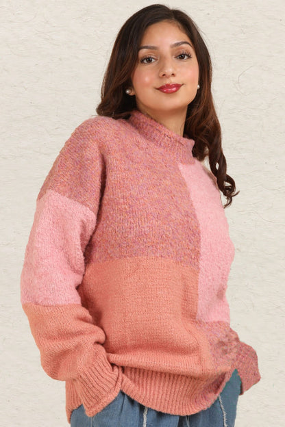 pink color block sweater