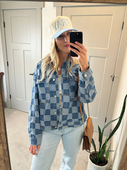 PREORDER - checkered denim jacket