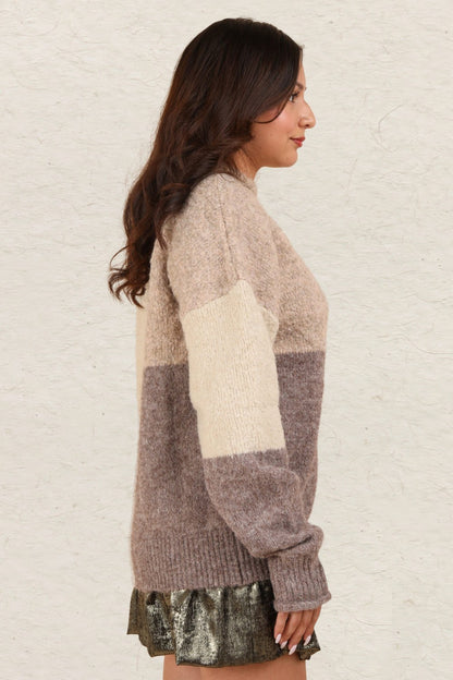 cream color block sweater