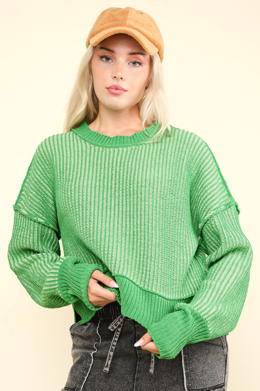 green cropped sweater