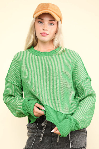 green cropped sweater