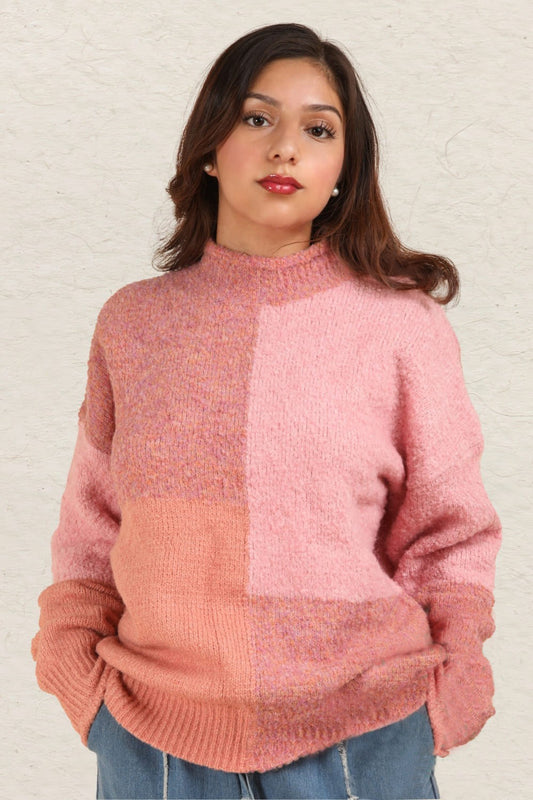 pink color block sweater