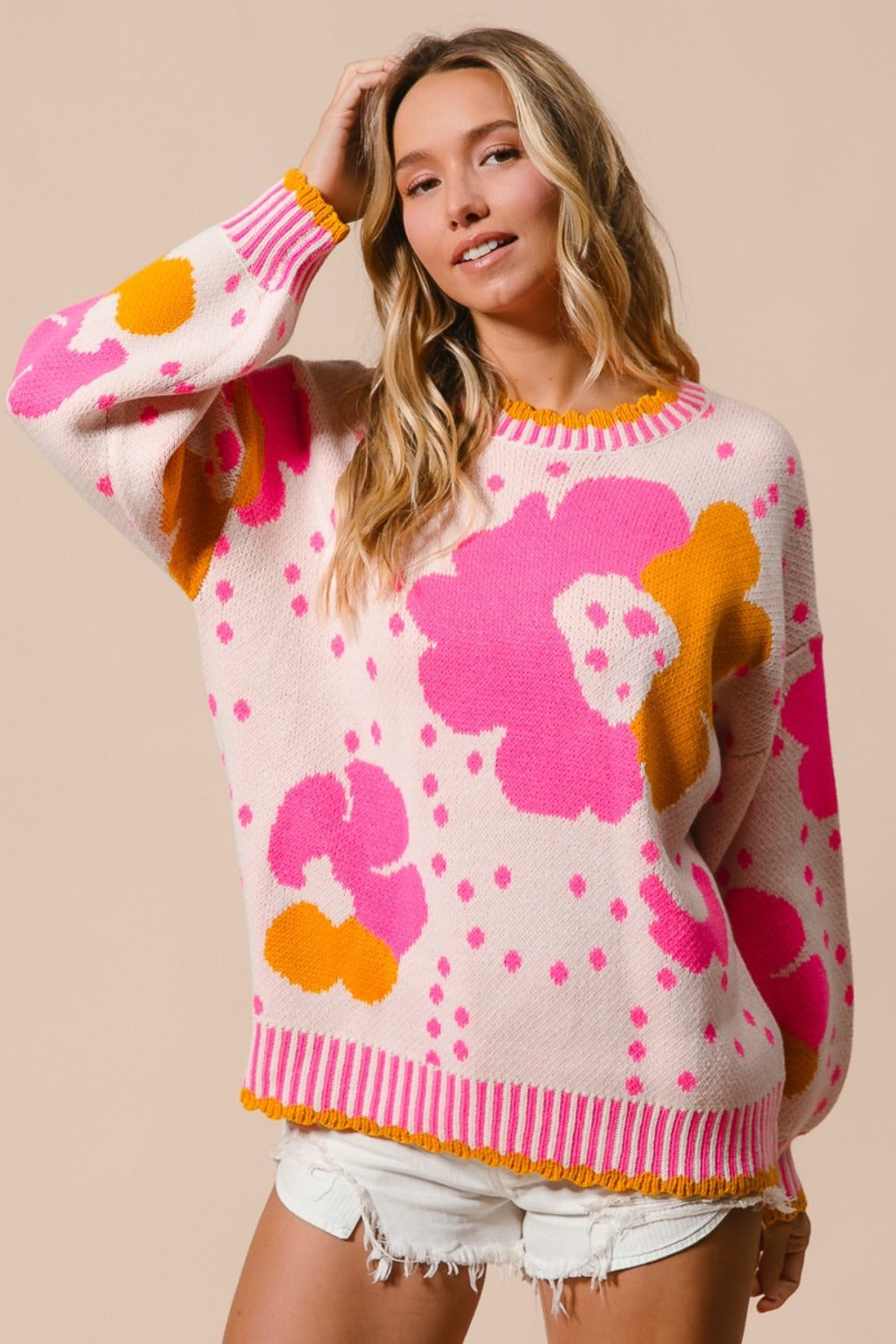 Flower Pattern Contrast Sweater