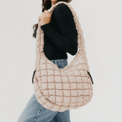 dune quilted hobo tote bag