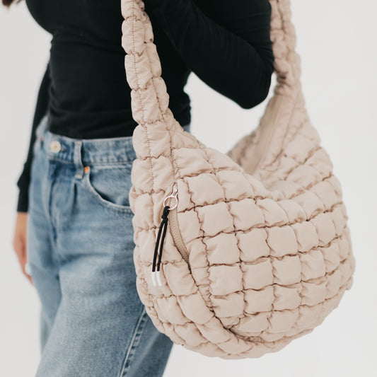 dune quilted hobo tote bag