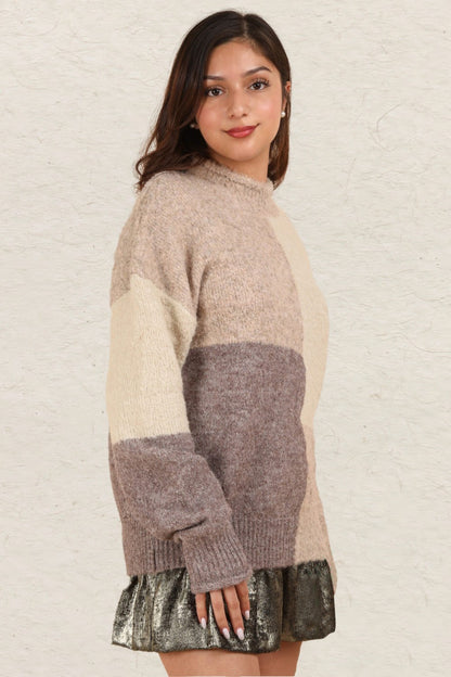 cream color block sweater