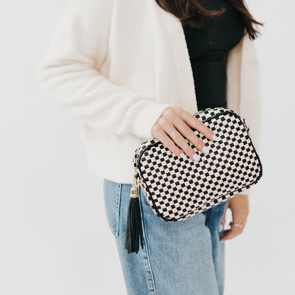 checkered woven crossbody bag